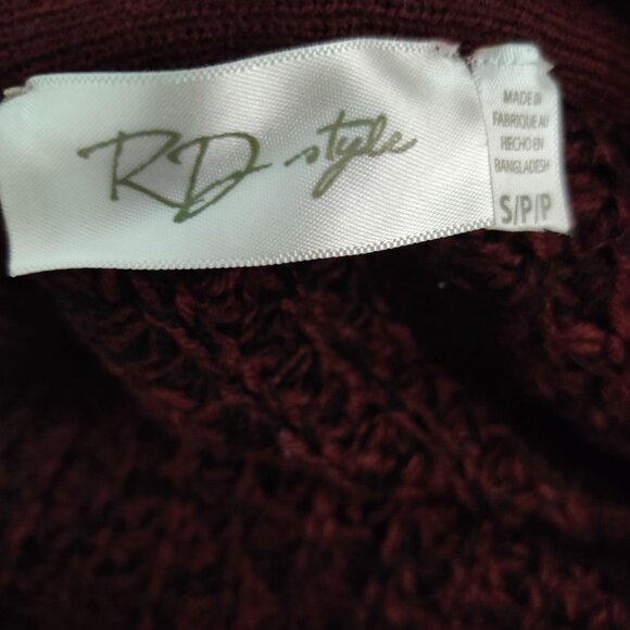 RD Style S Open Front Marled Burgundy Knit Cardigan Pockets Cozy Fall Layering - Picture 4 of 6
